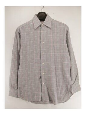 Brioni Shirt Mens Medium M Gray Pink Plaid Check Long Sleeve Luxury Dress Italy